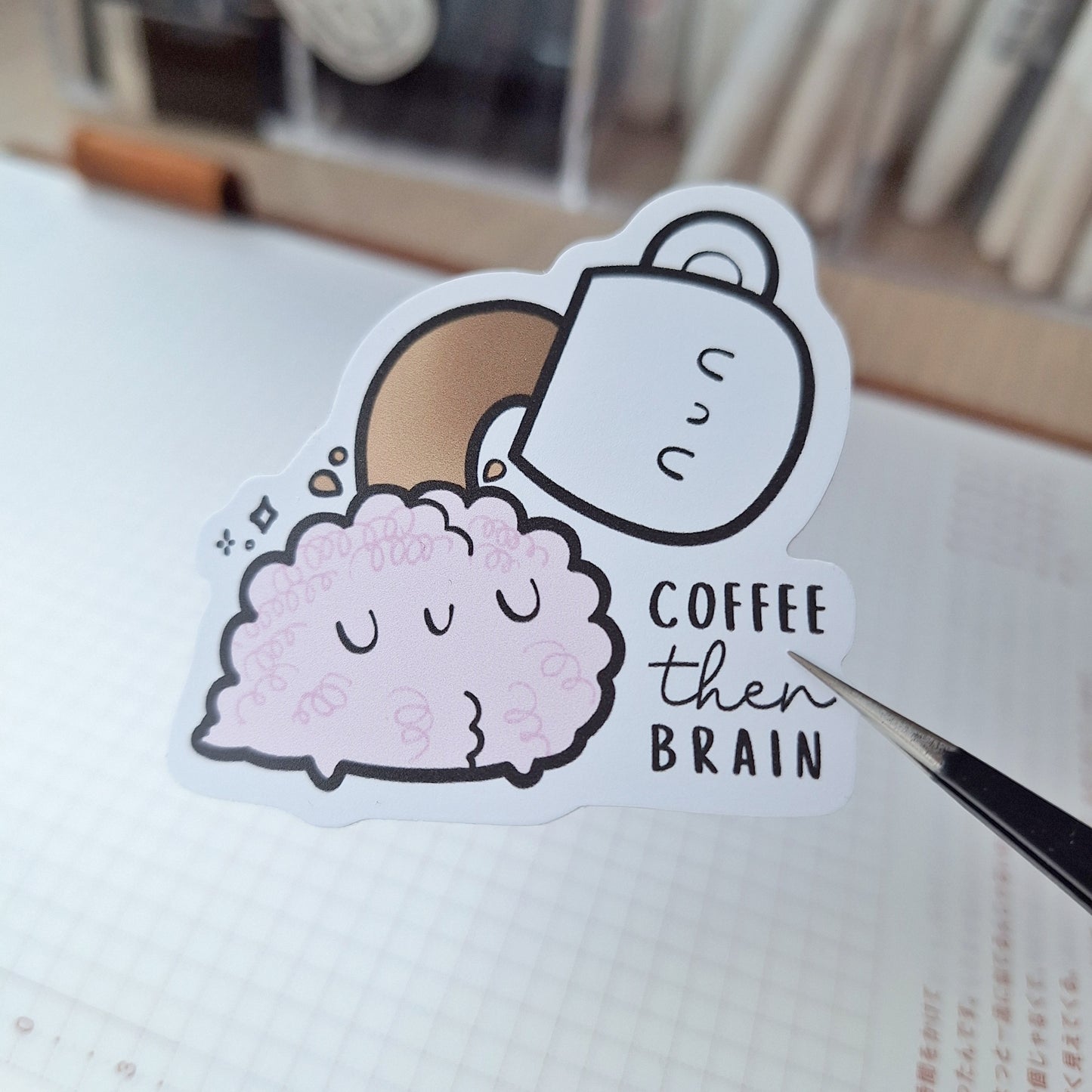 COFFEE then BRAIN die cut sticker